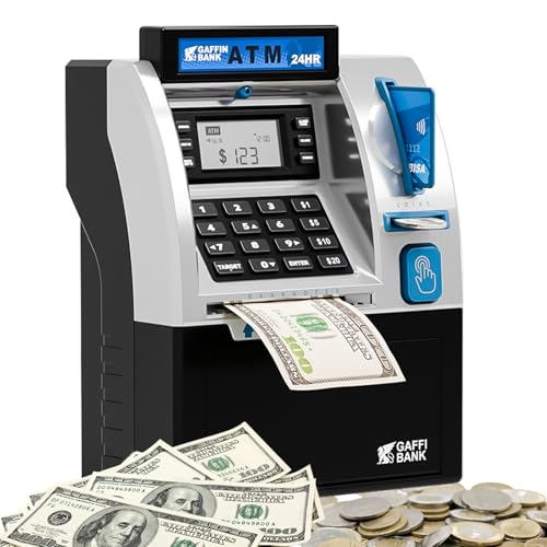 Roadtime ATM Hucha, Mini Cerdo ATM, Caja de Ahorro para Monedas y Billetes, Cofre Reutilizable, Guardacambios con Tarjeta de Débito, Caja de Ahorro Inteligente con Contraseña