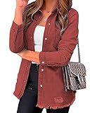 Luvamia Women's Jean Jacket - Denim Button Up Shirt - Size Large
