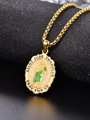 TANGPOET Saint Medal Pendant Necklace for Women Men 925 Sterling Silver 24K Gold Plated Patron Religious Christian Protection Amulet Jewelry Gifts for Birthday Mothers Fathers Day Christmas3