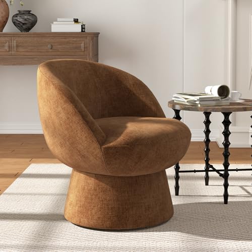 ChicAura Modern Swivel Barrel Lounge Chair, Brown Chenille Accent Chair