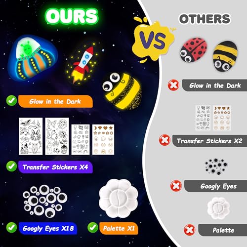 Kids Arts and Crafts Rock Painting Kit - Glow in The Dark - Arts & Crafts Birthday for Girls Ages 8-