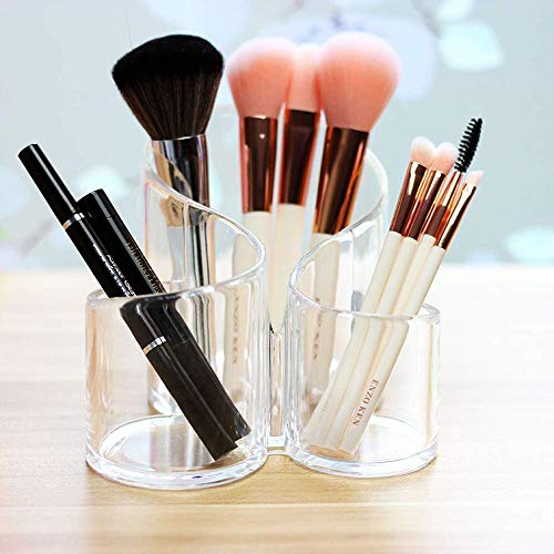 Image of Acrylic Makeup Brush Holder 3 Compartment Cosmetic Organizer for Brushes, Comb, Eyeliner, Lipstick & Stationery | Transparent Vanity Storage Box for Dressing Table & Bathroom