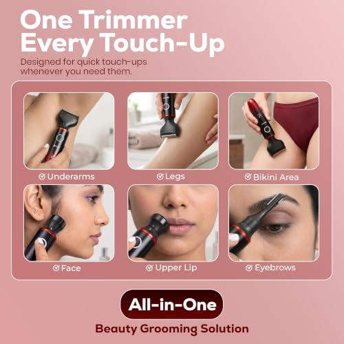 Image of Brago Aura All-in-One Trimmer for Women | Face, Body & Bikini | Painless Hair Remover for Women | Eyebrow, Upper Lip, Underarm & Leg Trimmer | 3 Grooming Heads | LCD Display | Type-C Fast Charging | Waterproof