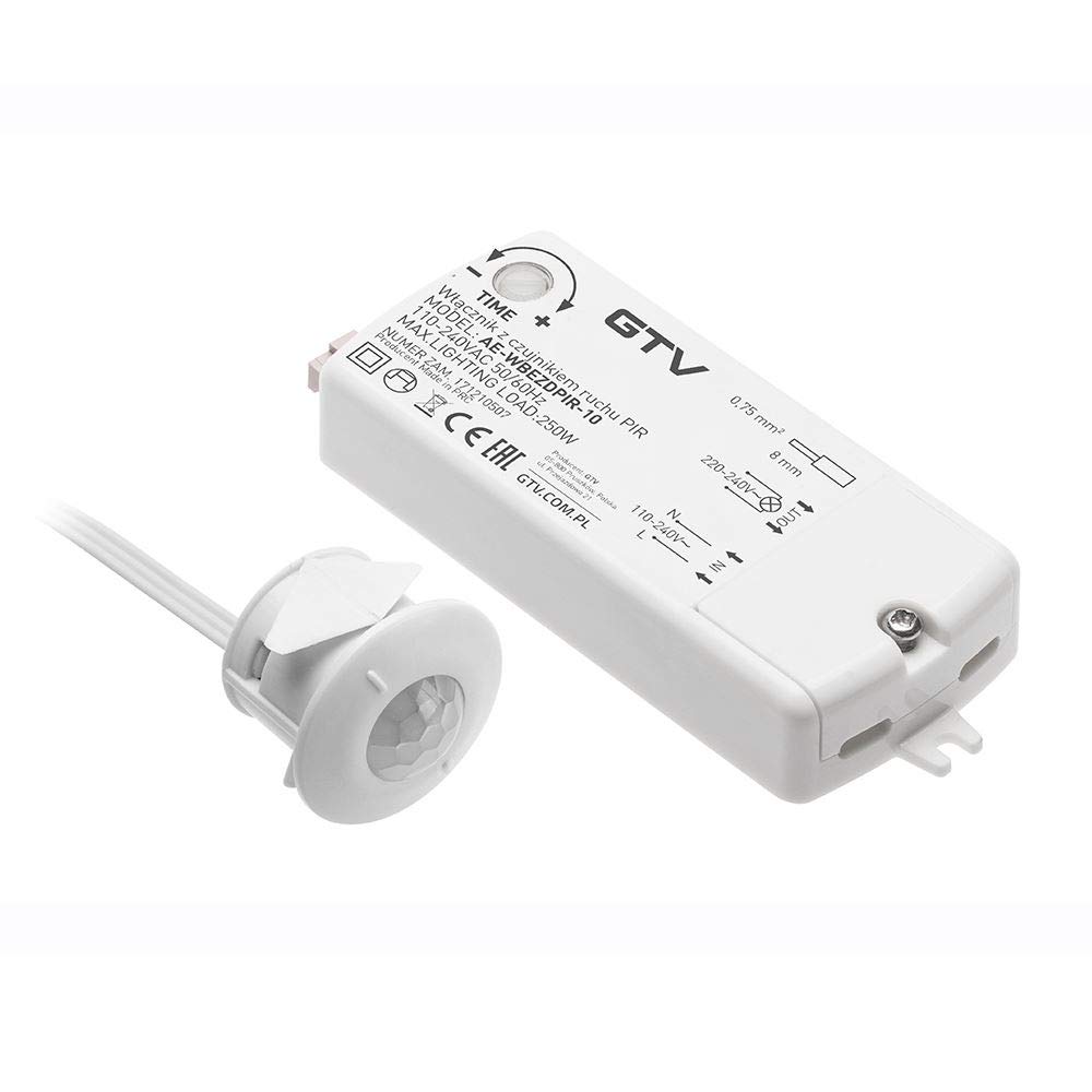 GTV Lighting PIR Sensor Switch for On/Off Switching Open Door Lights Turn on 240V 250W White