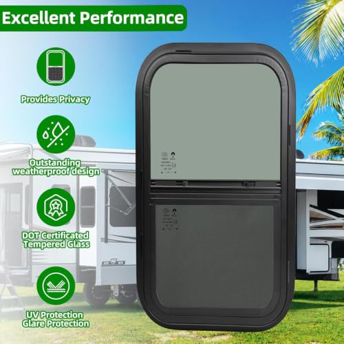 Image of RV Camper Windows,RV Windows for Cargo Trailer Utility Travel Trailer Cargo Van Truck SUV 12 inchW x 24 inchH, Vertical Sliding Replacement Fit 15 /16 inch or 1-3 /8 inch Thick Wall,Allow Error 1 /16 inch,DOT Approved