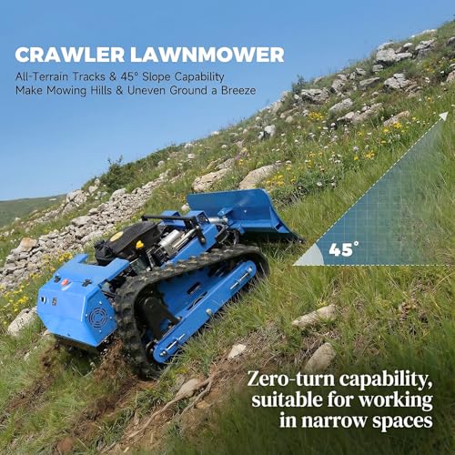 Image of Remote Control Lawn Mower with Snow Plow Attachment-700m Range, Hybrid Gas-Electric Power, Track Design, All-Terrain, Adjustable Cutting Height (0.79-5.9 inches)