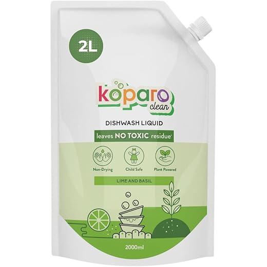 Koparo Organic Dishwash Liquid | 2 Litres | Lime And Basil Fragrance | Natural, Plant Based & Eco-Friendly | Removes Tough Grease, Soft on Hands | Baby & Pet Safe