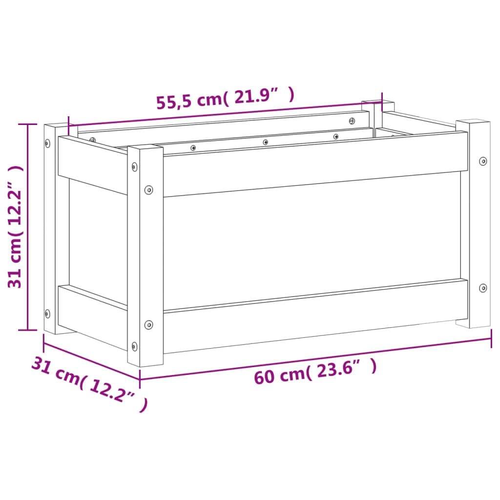 Pflanzkübel aus massivem Kiefernholz 60x31x31 cm, wetterfest und winterhart, ideal für Gemüse, Blumen, Kräuter, Balkonkasten, Terrasse, Indoor und Outdoor Nutzung