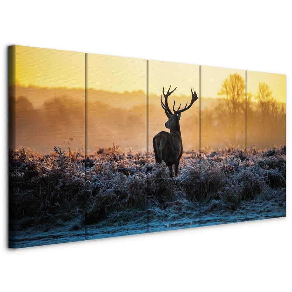 murando Quadro Cervo 200x80 cm 5 pezzi Stampa su tela XXL Immagini moderni Murale Fotografia Grafica Decorazione da parete Natura Animale Paesaggio g-B-0047-b-n