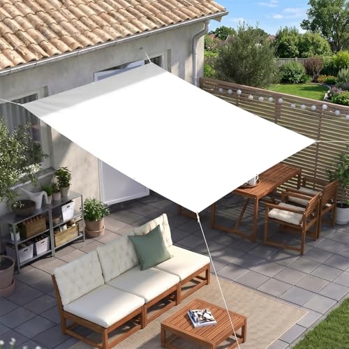 Sunnylaxx Toldo Vela de Sombra 2x2.5m  Blanco,Toldo Exterior Terraza, Impermeable,Ant UV, para Balcon Patio Exteriores Jardín con Ojales y Cuerdas Fijación