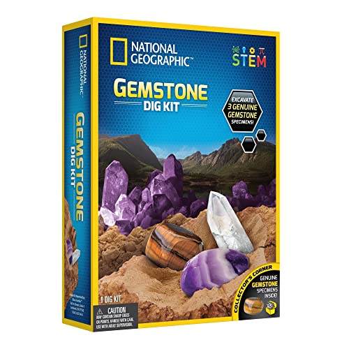 National Geographic Gemstone Dig Kit - Fascinating Gem Excavation Kits for Kids with Authentic Amethyst Quartz and Tiger's Eye