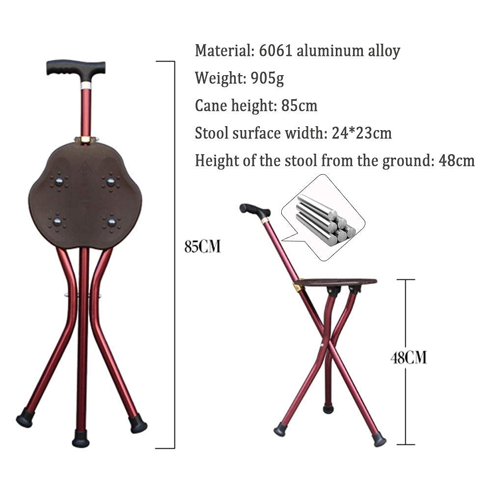Bastones Bastones Plegables con Taburete,Bastón con trípode Ajustable liviano con luz LED,Muletas multifunción con Asiento para Hombres y Mujeres,B Keep it in Mind