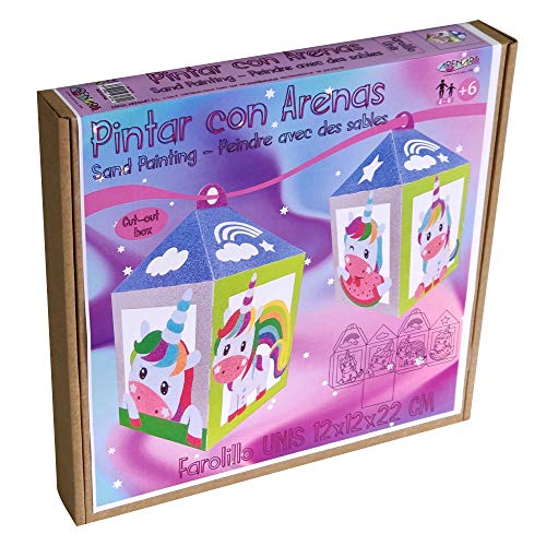 Arenart | 1 Lámpara de Farol Unicornio 12x12x22cm | para Pintar con Arenas de Colores | Manualidades para Niñas | Dibujo Infantil | +9 años
