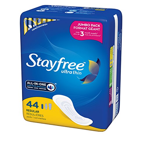 Image of Stayfree Ultra Thin Regular Pads For Women, Wingless, Reliable Protection and Absorbency of Feminine Moisture, Leaks and Periods, 44 count