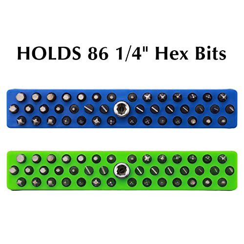 Ementol 2Pcs 1/4" Magnetic Bits Holder Set - Green And Blue, 86Pcs Hole, Bit Organizer With Strong Magnetic, Magnetic Bits Organizer, 2 Pieces #TOP1