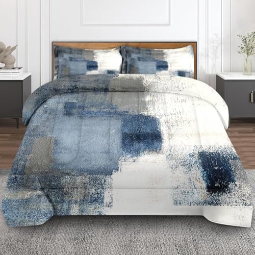 Culudea SLL Blue Grey Painting Comforter Set Queen Size Bedding Set Abstract Gray Contemporary Includes Comforter & Pillowcase Bedding cover