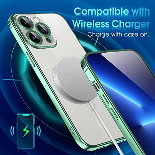Image of VONZEE Compatible with iPhone 14 Pro Max Case 6.7 inch, Luxury Electroplated Soft Edge Bumper Case, Full Camera Protection & Reinforced Corners Shockproof Case Cover|Transparent|Green