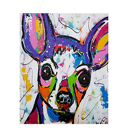 Peinture à l'huile bricolage par numéro Kit, peinture peint dessin avec brosse 16 * 20 pouces décorations de Noël décorations cadeaux-couleur chien Chihuahua Cover