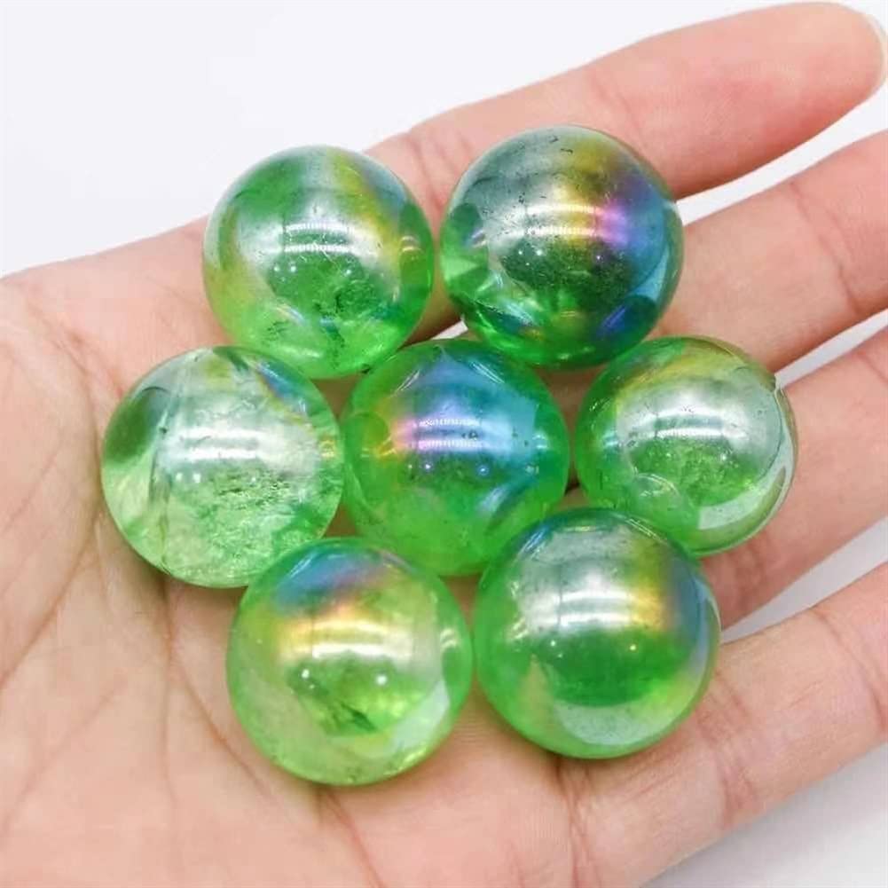 AZOOB 7pc Natural Green Aura Mini Spheres Crystal Quartz Ball Stones 20mm JIYUEYIN