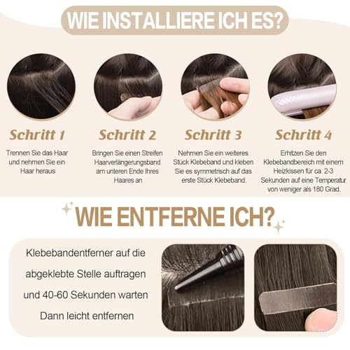 Extensiones adhesivas de cabello real rubio blanqueador 60 cm invisibles 6