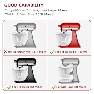 Ice Cream Attachment for KitchenAid Stand Mixer,Fits 4.5-5Qt Tilt-Head/6-7Qt Bowl-Lift Stand Mixers, 2-Quart Frozen Kitchenaid Ice Cream Maker Attachment, Ice Cream & Sorbet Gelato Maker by KassunKoch Ice Cream Attachment for KitchenAid Stand MixerFits 45 5Qt Tilt Head6 7Qt Bowl Lift Stand Mixers 2 Quart Frozen Kitchenaid Ice Cream Maker Attachment Ice Cream Sorbet Gelato Maker by KassunKoch
