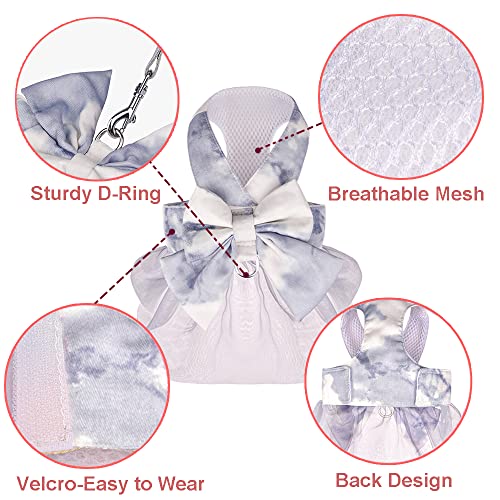 Image of HDKUW Dog Harness Dress with Leash Set,Sweet Colorful Bow Dog Dress Soft Tutu Vest Pet Clothes for Cats Puppy Small Dogs Gray S