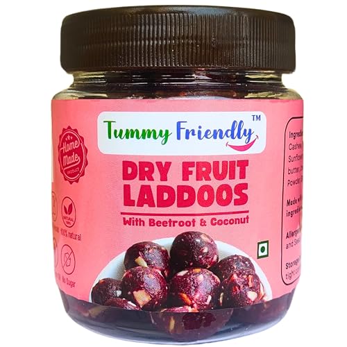 Image of TummyFriendly Dry Fruit Laddu. Healthy Dry Fruit Laddus with Dates - Sugar Free Snacks for Kids, Adults & Pregnant Women. Healthy snacks for kids. homemade dry fruit laddus. No Sugar. Dry Fruit Ladoo with Beetroot & Coconut (300g)