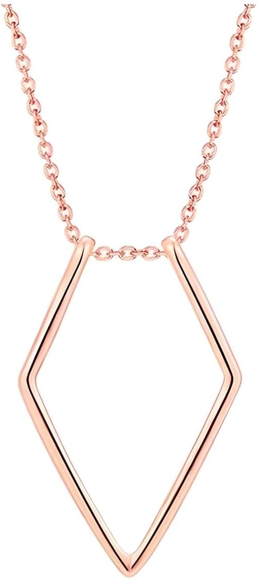 925 Sterling Silver Ring Holder Necklace For Women, Geometric Pendant 45cm Long, Wishbone Necklace, Rhombus