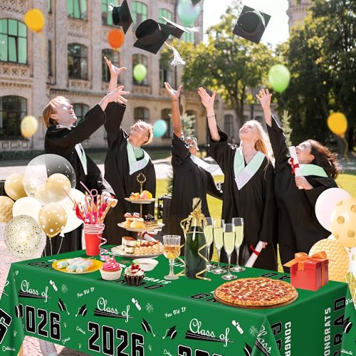 Image of OHOME Class of 2026 Decorations - Graduation Party Decorations 2026 2027- Disposable Plastic Green Tablecloth for Class of 2026 Decorations Party Favors Supplies Banner,54 inch X 108 inch,2 Pack