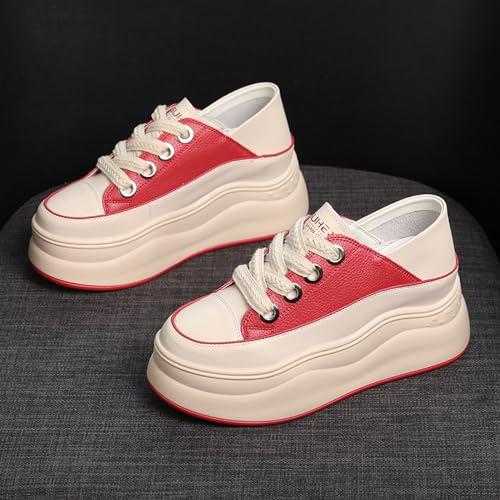 Women's Lace Up Colorblock Fashion Platform Sneakers,Comfortable Round Toe Slip-On Soft Leather Low Top Height Increasing Shoes,Lightweight Casual Everyday Walking Shoes3