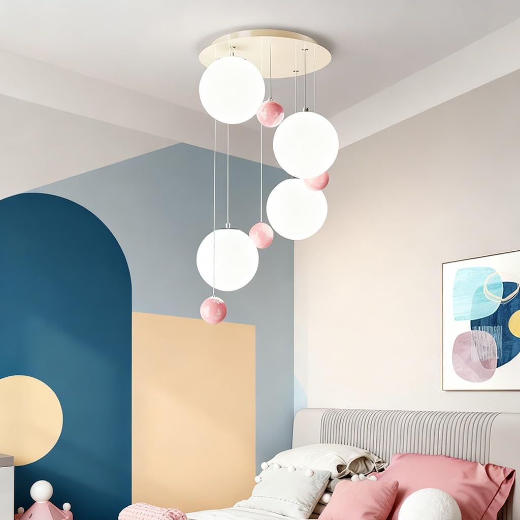 Lampa Wisząca LED Do Pokoju Dziecięcego Bilard Oświetlenie Sufitowe 40W Regulacją Jasności Wysokości Do Sypialni Dziecięcej Pokoju Dziecięcego Lampa Wisząca Nad Stołem Jadalnym(Pink)