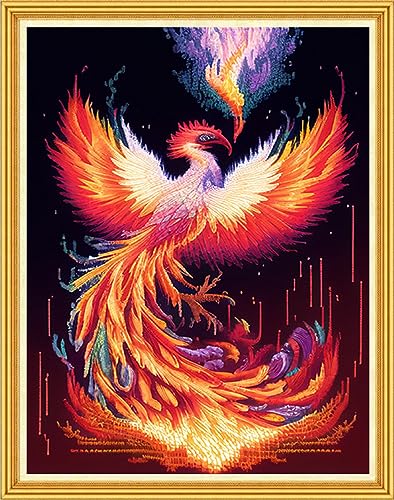 Image of Dimensean Stamped Cross Stitch Kits Full Range of Embroidery Patterns Starter Kits for Beginners Adult DIY Cross Stitches Needlepoint Kits 11CT-Fire Phoenix 15.7x19.7 inch