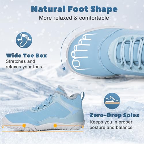 Image of Hike Winter Footwear Barefoot Boots Mens Womens, Waterproof Winter Snow Boots, Warm Ankle Booties, Wide Toe Barefoot Hiking Boots, Non-Slip Zero Drop Sole Hike Shoes for Hiking Walking Outdoor