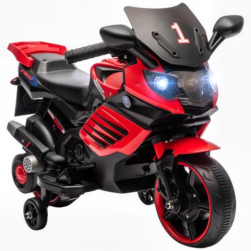 AIYAPLAY Moto Eléctrica para Niños 6V, Moto Eléctrica Infantil con Ruedas de Apoyo, Música, Faro, para Niños de 18-36 Mesas, Rojo