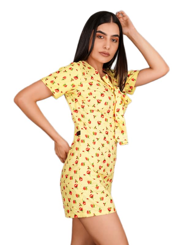 french crown Woman Kournikova Yellow Rose Printed Premium Cotton Jumpsuit-picture-10