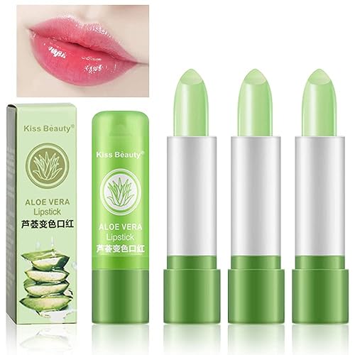 3 lápices labiales que cambian de color de aloe vera, cuidado de labios de larga duración, bálsamo labial nutritivo y regordete hidratante con