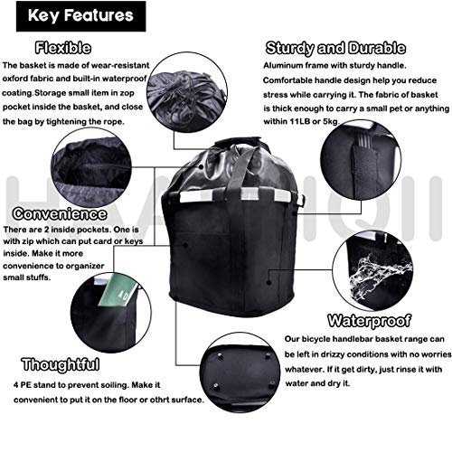 HAAMIIQII Bike Basket, Small Pet Cat Dog Folding Carrier Front Bicycle Handlebar Basket Detachable Removable Cycling Bag… - Image 3