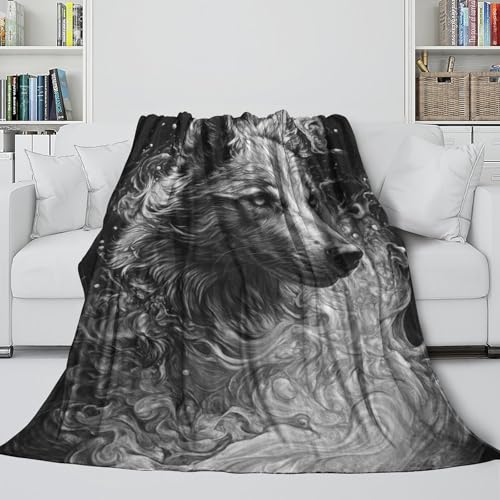 Couverture Husky sibérien en flanelle imprimée 3D pour canapé 127x152cm