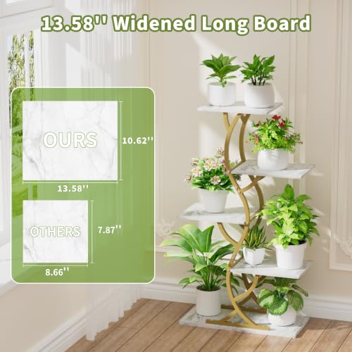 Image of Plant Stand Indoor with Grow Lights - 5 Tiered Corner Plant Shelves (Gold)