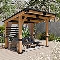 Yardsight Wood Gazebo 10' x 12', Hardtop Cedar Gazebo with Metal Roof, Outdoor Wooden Gazebo with Curtains, Permanent Pavilion Grill Gazebo for Backyard, Deck, Patio, Garden, Parties