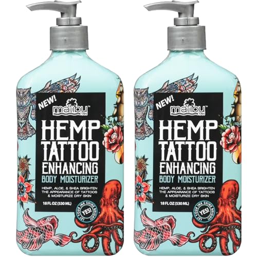 MalibuHemp Tan Moisturizing Lotion for Tattoo Enhancement 18 Fluid Ounces - Pack of 2