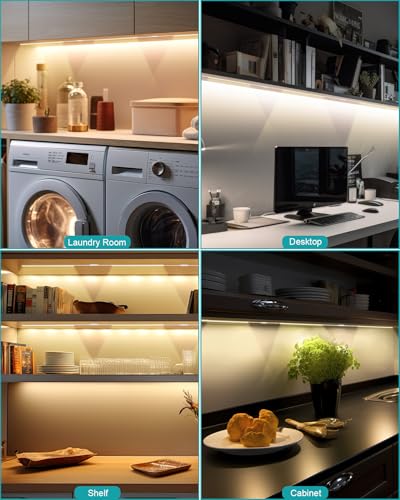 Image of JUSJUBR Under Cabinet Lighting Plug in, 3 Pcs 12 Inch 3 Color Temperature Under Counter Lights for Kitchen, Dimmable Led Under Cabinet Lights with Memory Function for Closet, Desk