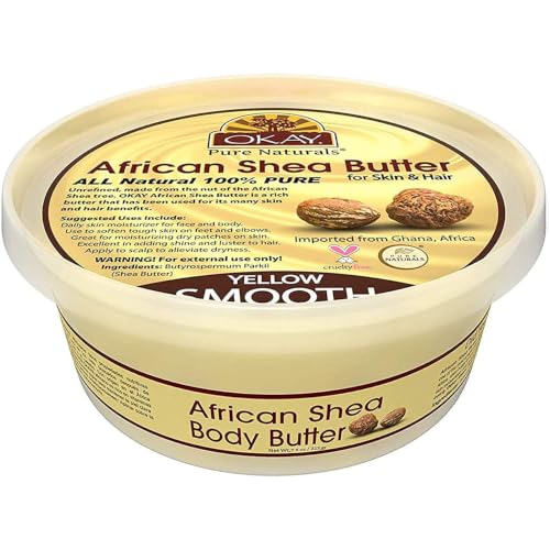 OKAY Pure Naturals Yellow Shea Butter for Hair and Skin - Raw African Shea Butter for Women and Men Daily Moisturizer for Face and Body Helps with Stretch Marks Soothes Dry Skin - 7.5 Oz Jar