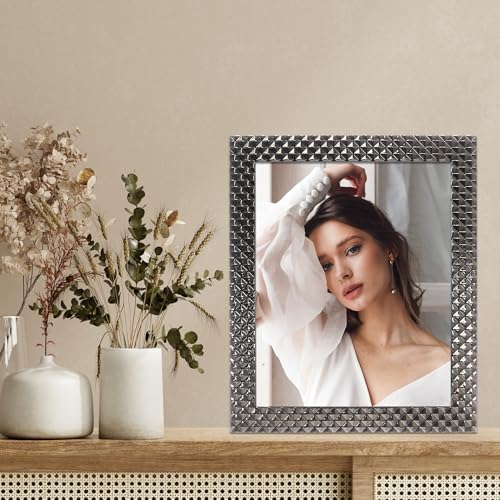 Lawrence Frames Cornice Portafoto In Metallo Nero Fumé 20 X 25 Cm, Motivo A Rombi - 3