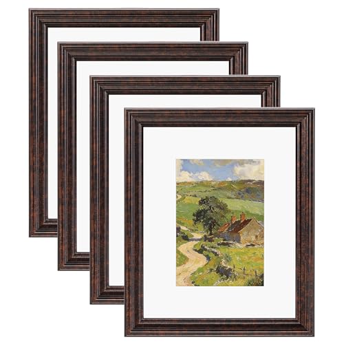 Image of eletecpro 8x10 Brown Picture Frames Set of 4, Vintage Photo Frames with Clear Acrylic Cover, Gallery Wall Art Display 5x7 Photo with Mat or 8x10 without Mat for Tabletop and Wall Mount, Home Decor