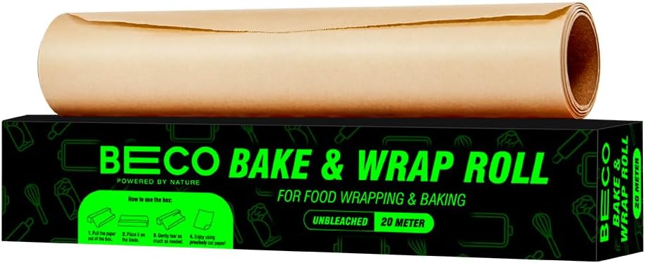 Beco Eco-Friendly Baking & Wrapping Paper, 11 inch x 20 Meter Roll, Pack of 1, 100% Bamboo Pulp & Chemical Free Parchment & Cooking Paper