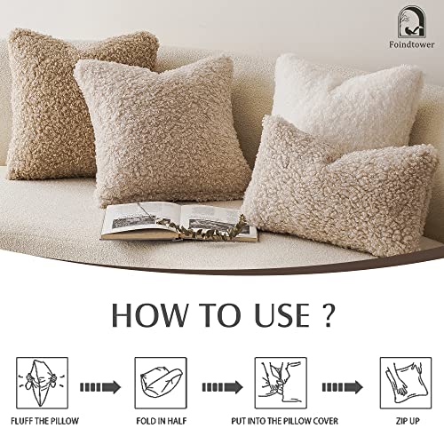 Image of Foindtower 2 Pieces 24x24 Inch Neutral Cream, Faux Fur Throw Pillow Cover Accent Sherpa Pillow Fuzzy Soft Pillowcases Sheepskin Decorative Fleece Cushion Case for Bed Couch Living Room