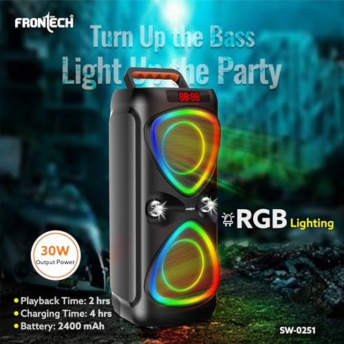 Image of FRONTECH Smash-251 Party Speaker | 30W| RGB Lights | Dual 4 inch Drivers | 2400 mAh Battery | TWS /FM /USB /BT /TF /AUX | Wired Mic | Portable Speaker with Handle | 1 Year Warranty (SW-0251)