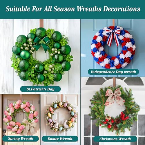 Image of HOOSUN 4th of July Decorations Wreath Hangers for Front Door,14 Inches Metal Wreath Hook Holder for Spring Decor,20 Lbs Over The Door Wreath Hanger for Spring Patriotic Wreath Front Porch Decor