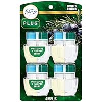 Febreze Plug In Air Freshener, Odor-Fighting Scented Oil Refill, Air Fresheners for Home and Bathroom and Kitchen, Long Lasting for Strong Odors, White Pine & Juniper Berry Scent, 4 Count